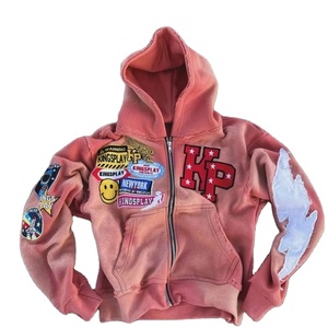 เสื้อมีฮู้ดสำหรับผู้ชายผ้าคอตตอน100% พลอยเทียมแบบกำหนดเอง450 GSM มีซิปหน้าเต็มหน้า - Product Image 1