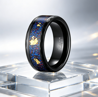 Bague en carbure de tungstène de 8 mm avec feuille d'or et incrustation de cristal galaxie, alliance facettée en forme de dôme pour homme, bijoux de luxe en gros