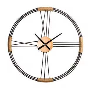 Modern Nordic Wall <b>Clock</b> Luxury Metal Multi Line Design with Jute Wrap Accents Silent Quartz <b>Movement</b> for Minimalist Home Decor - Product Image 1
