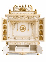 Armoire de temple hindou traditionnelle en teck blanc doré Ashtalakshmi Pooja Mandir, durable, de luxe, sculptée à la main, pour la maison, avec portes, USA