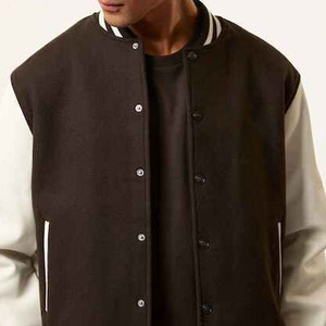 Custom <b>Men's</b> Denim Varsity <b>Jacket</b> with Genuine Leather Sleeves Chenille Patch Embroidery OEM Service - Product Image 4