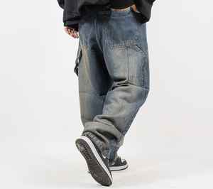 Denim Manufacturer Custom Unisex Men's Vintage Wash Blank Oversized Cotton Straight Wide Leg Baggy Denim Pants <b>Jeans</b> for Men - Product Image 3