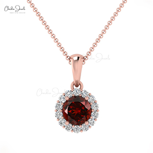 Pendentif en grenat du Mozambique, pierre précieuse ronde de 4 mm, avec collier en or massif 14 carats et diamants, fournisseur en gros d'Inde - Product Image 2