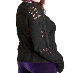 Sweat-shirt pull-over femme grande taille hiver, style vieilli, col zippé quart, épaules coupées, coupe ample, grammage moyen-lourd, doux, décontracté - Product Image 3