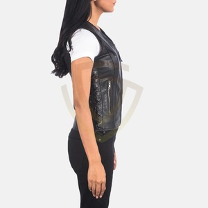 Chalecos de Mujer Ecológicos Personalizados en Color, Transpirables, con Cuello en V, Estilo Motero, Chalecos de Cuero Personalizados - Product Image 5