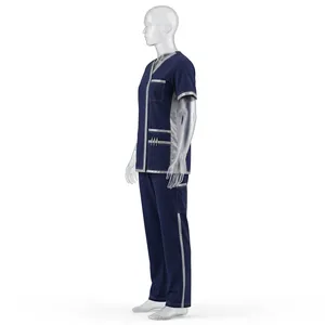 Conjunto de Uniforme Médico Unisex Azul Oscuro, Camiseta de Manga Corta con Bolsillos, Pantalones con Cordón Ajustable, Transpirable, 100% Poliéster, AMKOOR ENTERPRISES Needle - Product Image 2