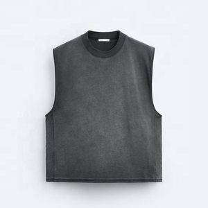 100% Cotton Pigment Wash <b>Tank</b> <b>Top</b> Custom Breathable Men's Sleeveless O-Neck <b>Tank</b> <b>Top</b> Regular Fit Solid Color - Product Image 3