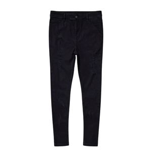 Vaqueros rotos para hombre con efecto spray, negros, de talle alto, elásticos, de ajuste extremo, estilo skinny, estilo urbano, vaqueros de moda para hombre - Product Image 3