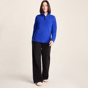 Sweat-shirt à col montant en polaire bleu pour femme, à manches longues, avec fermeture éclair quart de tour, idéal pour l'extérieur en hiver - Product Image 4