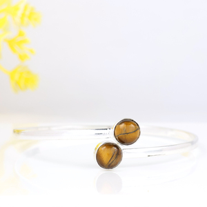 Wholesale Handmade 925 Sterling Silver Plated Natural Tiger Eye Gemstone Two <b>Stone</b> Round Cabochon Bypass Bangle <b>Bracelet</b> Elegant - Product Image 6