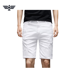 Shorts de Mezclilla Blancos Desgastados para Hombre, Corte Recto, Cintura Media, Estilo Casual de Verano, 100% Algodón - Product Image 2
