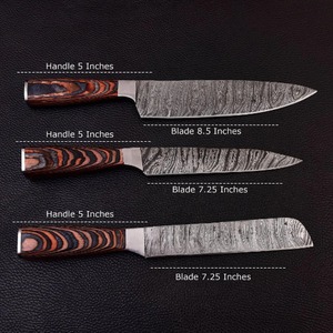 Handmade Damascus Steel Chef <b>Knife</b> <b>Set</b>, Pakka Wood Handles, Leather Sheath, 7 Piece - Product Image 6