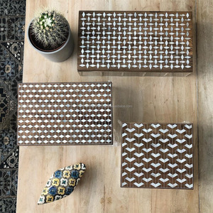 Caja de almacenamiento de acrílico, tapa de madera perla Madre, vajilla en forma de rectángulo, aperitivos, postre de Chocolate, cubierta para servir condimentos incluida - Product Image 1