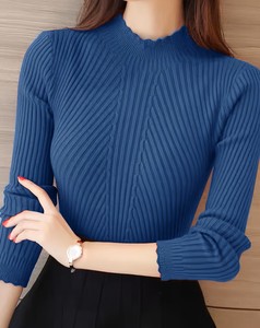 Women's Autumn Winter Lace Half-Turtleneck Long Sleeve Bodycon Pullover Versatile Base Shirt - Product Image 1