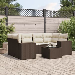 Ensemble de canapés de jardin en rotin brun avec coussins crème, mobilier d'extérieur au design contemporain, résistant à l'eau et aux UV, en matériau PE - Product Image 1