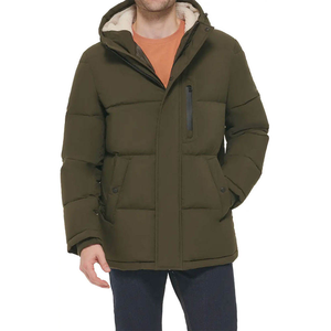 <b>Men's</b> Hooded <b>Puffer</b> Jacket Stand Collar Front Logo Camouflage Sherpa Lined Windproof Thick Quilted Winter <b>Coat</b> Olive Green - Product Image 3