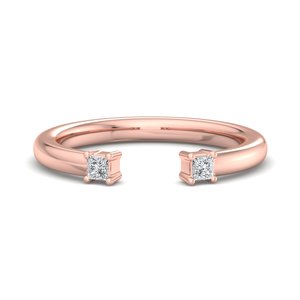 luxury rose gold princess cut diamond <b>two</b> <b>stone</b> open cuff <b>ring</b> minimalist bypass adjustable band fashion jewelry for women - Product Image 3