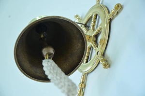 Hanging <b>Brass</b> Round <b>Bell</b> with Ship Wheel Design Handmade Modern Nautical Wall Decor - Product Image 4