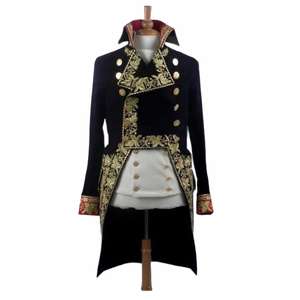 pendant la bataille de Marengo. Il présente un frac en laine bleu marine avec des broderies dorées complexes sur le col et les poignets. - Product Image 1