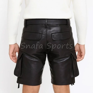 บริการออกแบบและผลิตกางเกงขาสั้นหนังแท้สำหรับผู้ชาย พร้อมกระเป๋า ราคาขายส่ง เสื้อผ้าลำลองและออกกำลังกายสำหรับผู้ชาย กางเกงขาสั้นหนังแท้ 100% สำหรับขาย - Product Image 2