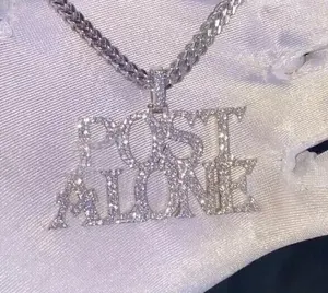 Collar con colgante de letra 'Iced Out Bossy Alone' de Plata 925, Cadena con nombre personalizado estilo Hip Hop - Product Image 2