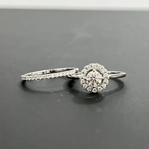 Round Brilliant Cut Diamond Halo Engagement <b>Ring</b> Set for Women in White Gold Elegant Pave Band Bridal Set Stackable Wedding <b>Ring</b> - Product Image 3