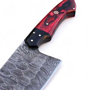 Cuchillo de Cocina Pesado de Acero de Damasco Hecho a Mano con Mango de Madera Roja, Herramienta Multiusos - Product Image 6