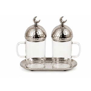 Juego de Jarrones de Vidrio para Decoración de Mesa de Ramadán con Tapa de Metal Plateado Martillado en Forma de Luna Creciente y Bandeja para Servir, Vajilla Islámica Eid Mubarak - Product Image 2