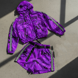Custom Two-Piece <b>Women's</b> Streetwear Track Suit Windbreaker Short <b>Jacket</b> Set 100% Cotton Breathable Patchwork Zip Nylon Polyester - Product Image 6