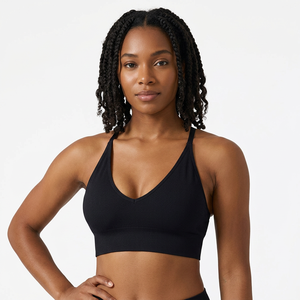 Soutien-gorge de sport noir à décolleté plongeant en V et dos croisé avec bretelles réglables – Haut d'entraînement - Product Image 6