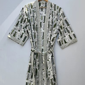 Robe d'été indienne en coton imprimé à la main, style kimono, bohème, légère, décontractée - Product Image 1