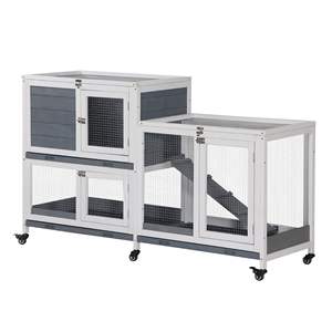 Rialzato grigio casa per animali domestici in legno coniglietto senza perdite porta chiudibile apribile Top per conigli coniglietto mobili - Product Image 1