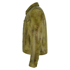 Veste en cuir véritable pour homme style chemise, motif crocodile gaufré, couleur unique, collection hiver, personnalisable – Grande Vente - Product Image 4