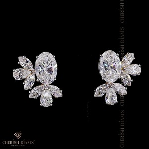 Lab Grown Diamond 10/14/18kt Gold Solitaire Stud Earrings Oval Marquise Pear Cuts IGI Certified VVS Clarity 4.045ct Trendy - Product Image 5