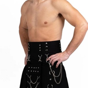 <b>Men's</b> <b>Black</b> Utility <b>Kilt</b> With Metal Rings And Chains Regular Fit Polyester Adult Size - Product Image 6