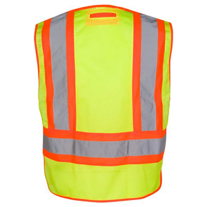Chaleco de Seguridad Reflectante de Alta Visibilidad Amarillo Naranja, Ropa de Trabajo de Malla para Construcción con Bolsillos y Rayas - Product Image 3