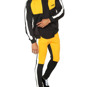 Men's Yellow Black Color Block Tracksuit Full <b>Zip</b> Sporty Jogging Set With Side Pockets Regular Fit Autumn Wear - Product Image 2