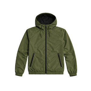 Chaqueta Cortavientos con Capucha para Hombre, Color Verde Oliva, Manga Larga, Cierre de Cremallera, Ligera, Color Sólido, Corte Regular, para Primavera - Product Image 4