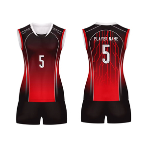 Women <b>Volleyball</b> Uniform <b>Set</b> Sleeveless V-neck Sublimated Jersey Red Black Woman <b>volleyball</b> uniform - Product Image 1