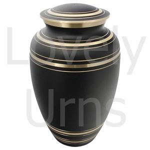 Urna funeraria clásica de ónix y latón, color negro mate, con detalles de latón pulido, contenedor para cenizas de adultos, tapa segura, recuerdo. - Product Image 5