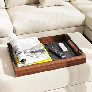 Rustic Acacia Wood <b>Serving</b> <b>Tray</b> Pack of 2 <b>with</b> <b>Handles</b> for Ottoman Coffee Table or Counter Use Perfect for Home Decor or Display - Product Image 6