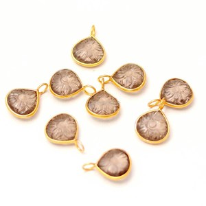 Natural smoky quartz flower pendant 925 sterling <b>silver</b> gemstone pendant hand carved heart <b>charm</b> smoky quartz jewelry making - Product Image 2