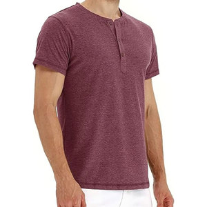 T-shirts Henley à manches courtes avec patte de boutonnage avant, en coton, coupe classique, respirants, prix usine de gros, pour logo de marque - Product Image 1