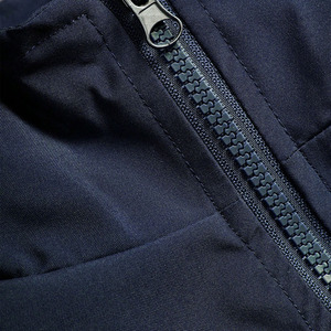 Men's Navy Blue Windproof <b>Racer</b> <b>Jacket</b> With Gray Color Blocking Stand Collar Zipper Closure Regular Fit Autumn Sporty Style - Product Image 5