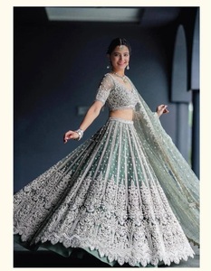 Elegant Sage Green Modal Formal <b>Lehenga</b> Choli Embroidery Net Dupatta Wedding Occasion <b>Women</b> Traditional Indian/Pakistani Wear - Product Image 3
