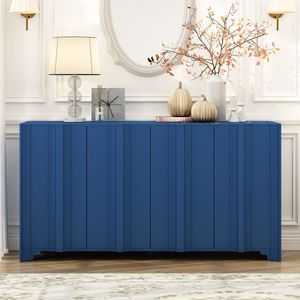 U_STYLE Sophisticated 4-Door Multi-Layered <b>Pine</b> Veneer <b>Sideboard</b> with Intricate Linear Accents Luxurious Design - Product Image 1
