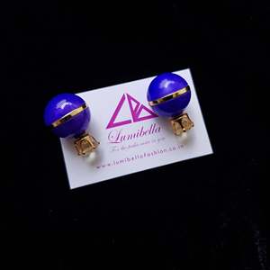 Indigo Ball Pearl Daily Wear Stud Earrings-Gold Plated Zircon & Imitation Pearl - Product Image 1