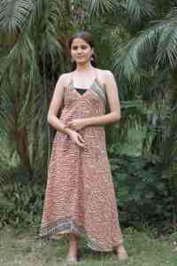 Robe Courte Imprimée à la Main Indienne pour Femme, Robe d'Été Décontractée en Coton, Style Bohème, Robe Longue à Taille Naturelle en Tissu - Product Image 3