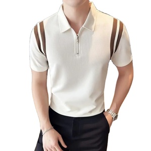 เสื้อโปโลแขนสั้นของผู้ชายยืดหยุ่นสูง2025ฤดูร้อนผ้าไอซ์ซิลค์สีพื้นปกเสื้อถักเสื้อยืดผู้ชาย - Product Image 1