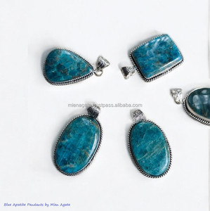 Premium High Trending Blue Apatite Agate Natural Gemstone Crystal Bezel Setting Gold Plated Pendant Fashion Jewelry Feng Shui - Product Image 1